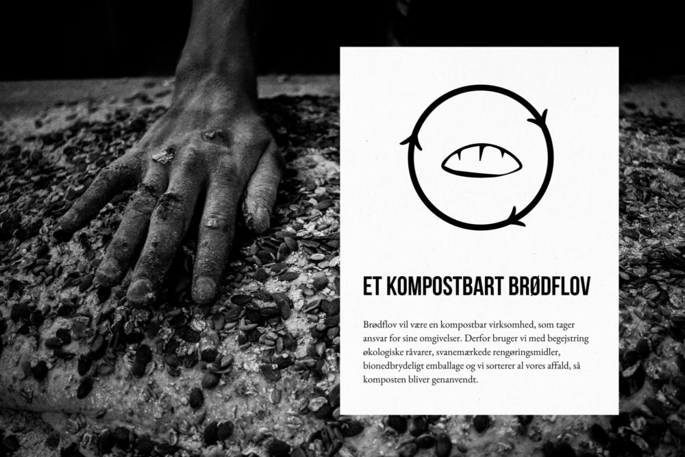 Brødflov's own recycle logo. Sustainability is important to Brødflov, so we created custom branding to use when communicating about it.